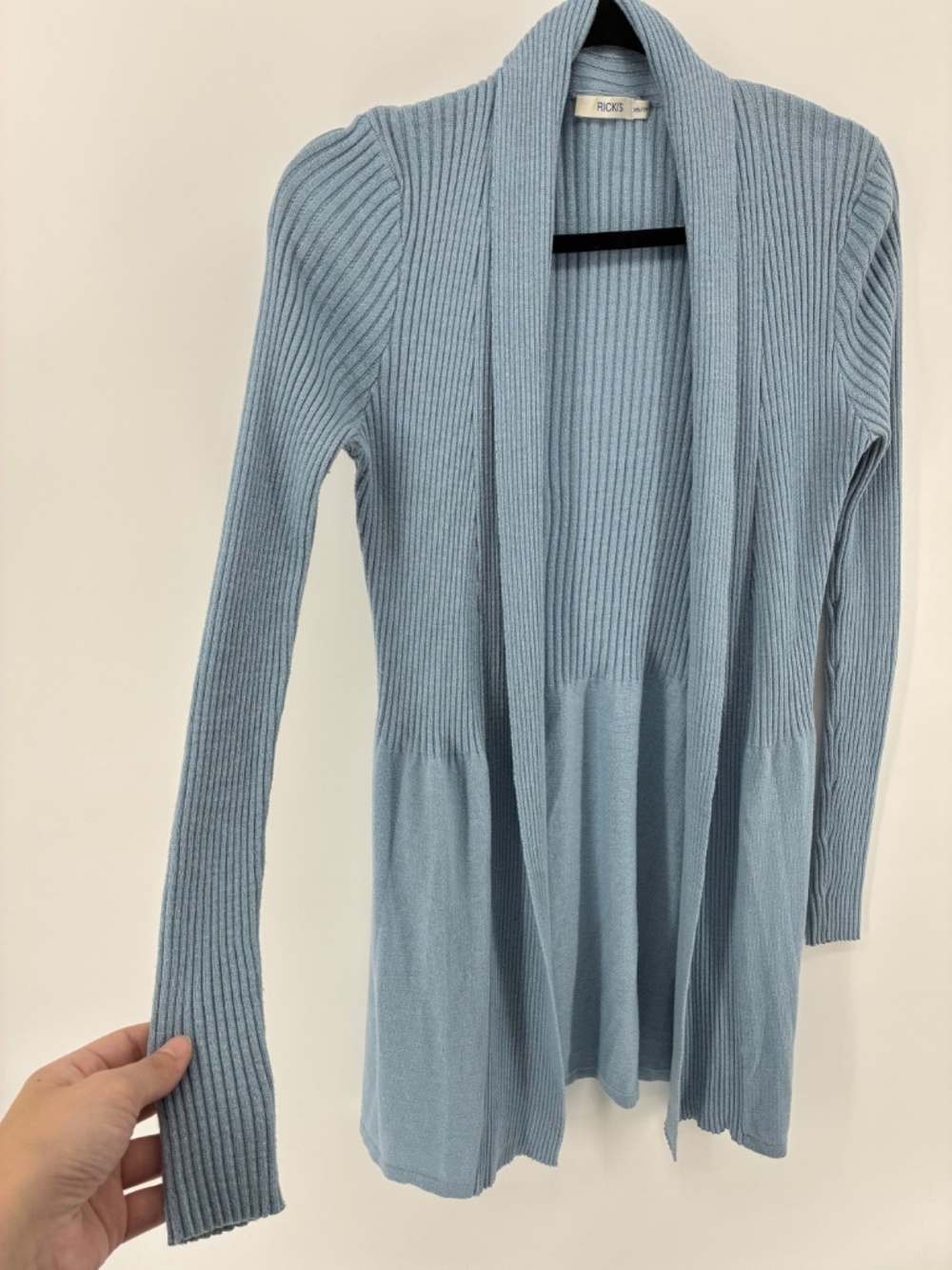 Baby Blue Open Front Knit Lightweight Cardigan - Picture 3 of 9